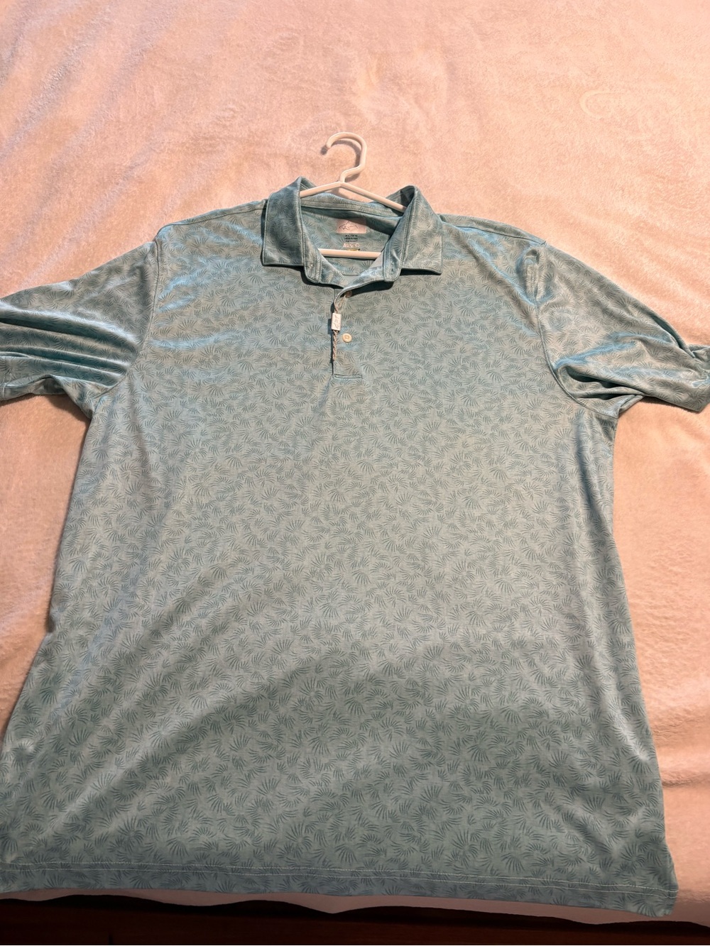 Greg Norman Men's Light Teal Patterned Polo Shirt